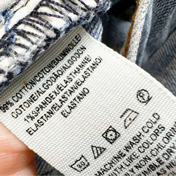 Free People Lacey Stilt Distressed Denim Lace Trim Jeans Light Blue Size 28 - Picture 13 of 14